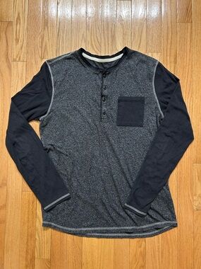 Men's Long Sleeve Henley Shirt - Charcoal with Black Sleeves
